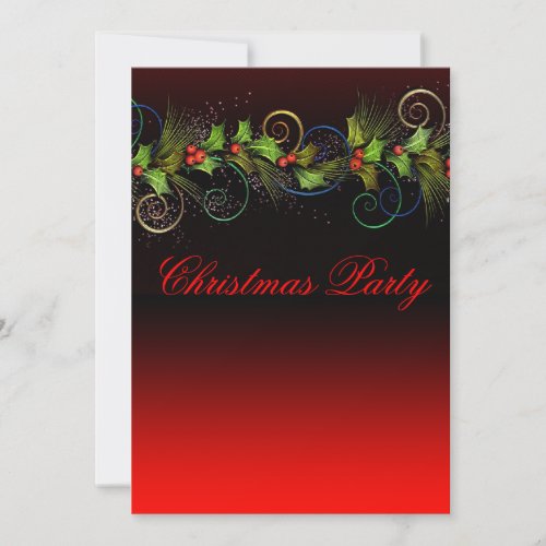 Elegant Red Holly Christmas Party Invitations