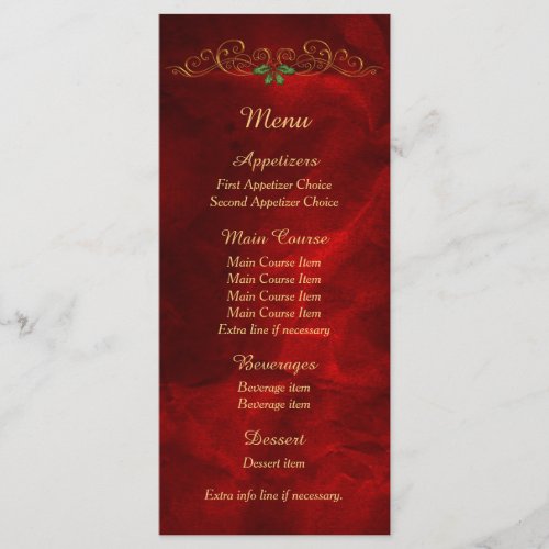 Elegant Red Holly Christmas Wedding Menu