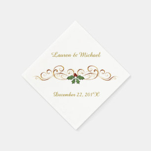 Elegant Red Holly Christmas Wedding Paper Napkins