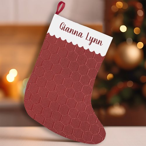 Elegant Red Honeycomb Pattern Personalized Small Christmas Stocking