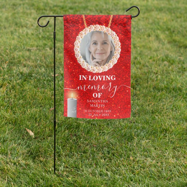 Elegant Red In Loving Memory Memorial  Garden Flag (In SItu)