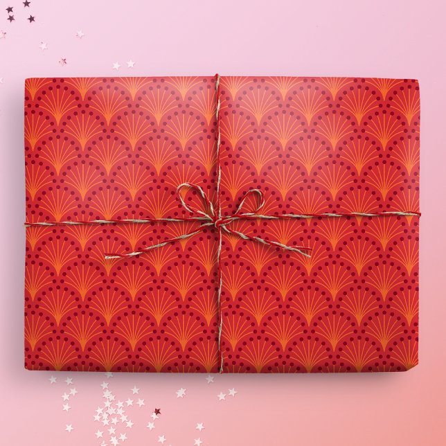 Elegant Red Japanese Scales Pattern Wrapping Paper (Gift Mockup)