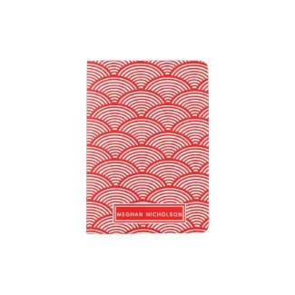 Elegant Red Japanese Wave Pattern Monogrammed