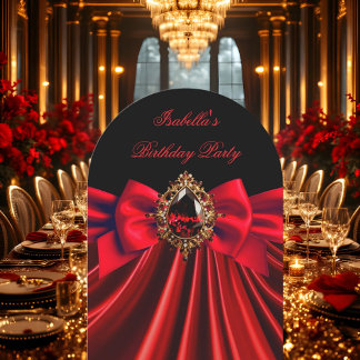 Elegant Red Jewel Black Bow Birthday Party Invitation