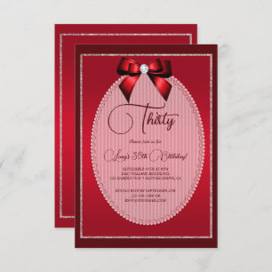 Elegant Red Jewel Bow Birthday Invitation