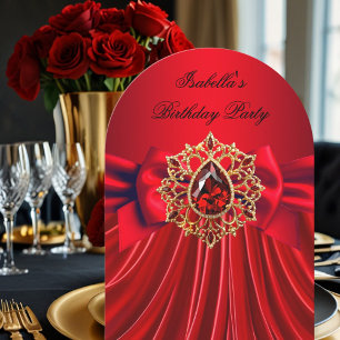 Elegant Red Jewel red Bow Birthday Party Invitation
