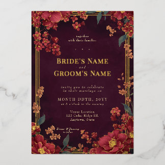 Elegant Red Jewel Tone Floral Wedding Foil Invitation