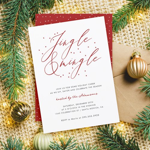 Elegant Red Jingle  Mingle Christmas Party Invitation