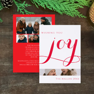 Elegant Red Joy Script John 3:16 Christmas Letterpress Photo Cards