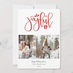 Elegant Red Joyful Photo Holiday Card