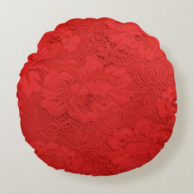 Elegant red lace, seamless texture round pillow (Front)