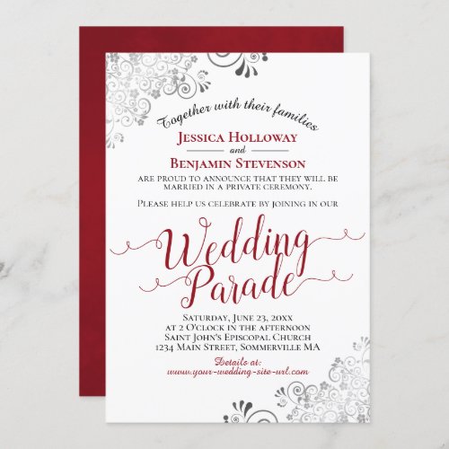 Elegant Red  Lacy Silver Wedding Parade Invitation
