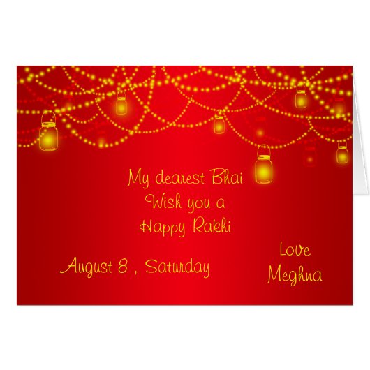 Elegant Red Lanterns Lights Rakhi Cards (Front Horizontal)