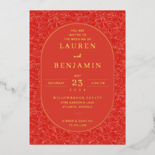 Elegant Red Leaf Motions Foil Invitation