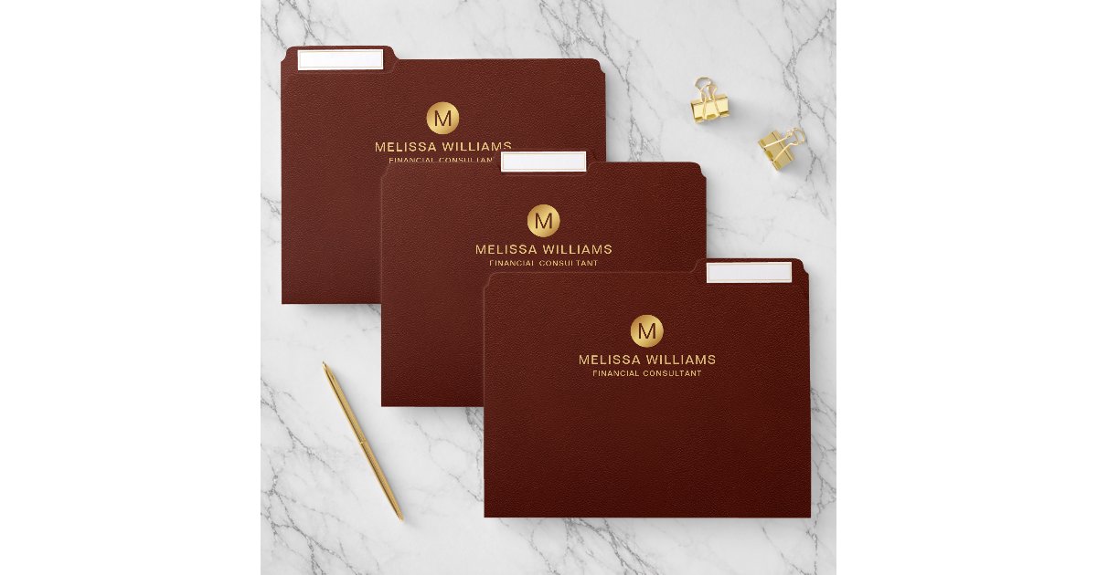 File Folder Icon Initla R Elegant Red Leather & Gold Monogram Initial File Folder | Zazzle