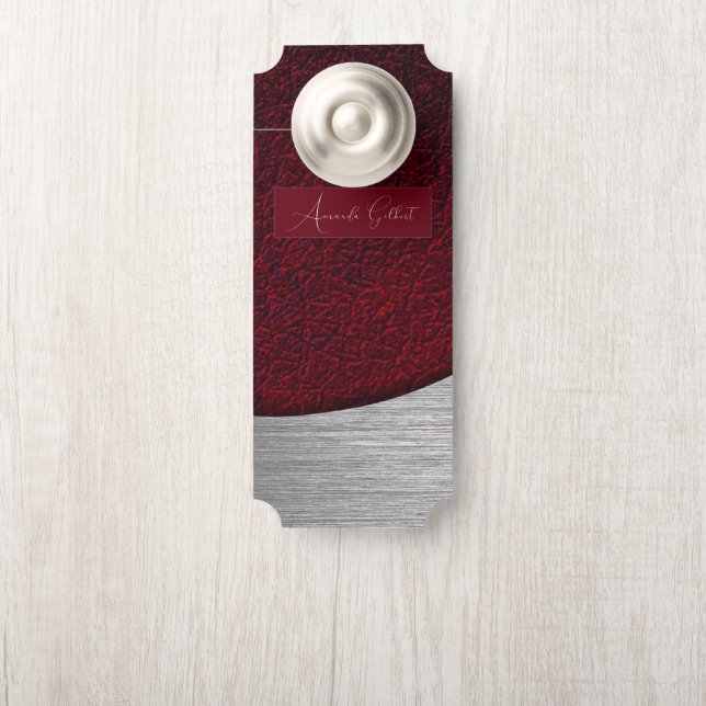 Elegant Red Leather,Name Door Hanger (On Knob)