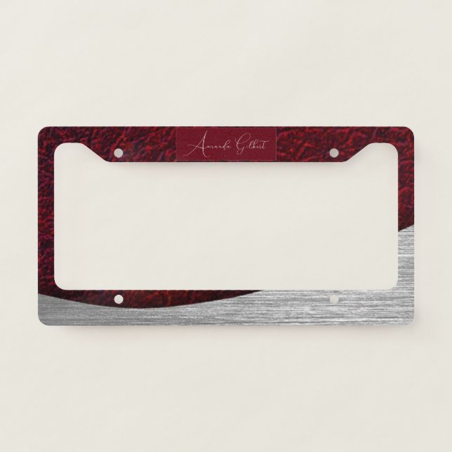 Elegant Red Leather,Name  License Plate Frame (Front)