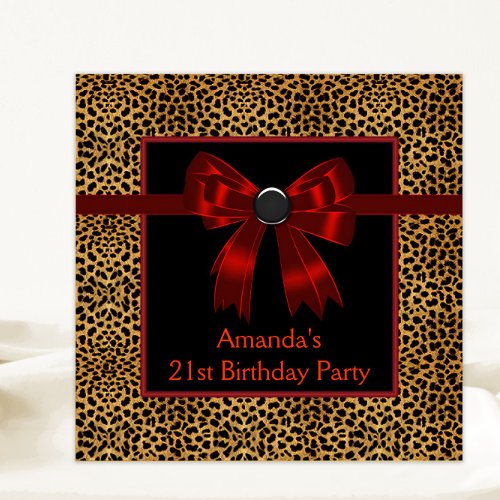 Elegant Red Leopard Birthday Party Invitation
