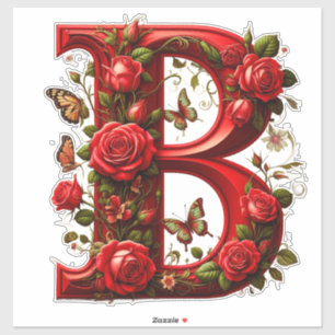 Elegant Red Letter B by Roses and Butterfly Sticker