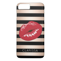elegant red lips rose gold black stripes pattern iPhone 8 plus/7 plus case