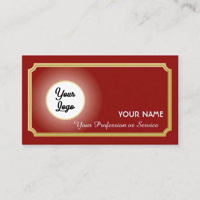 Elegant red logo ornament gold frame Business Card (Front)