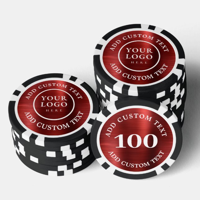 Elegant Red Logo & Text Business Casino Night Poker Chips (Stack)