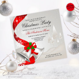 Elegant Red Loop Silver Bells Christmas Invitation