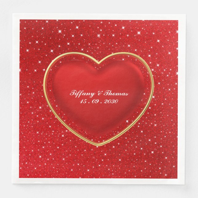 Elegant Red Love Heart | Wedding  Paper Dinner Napkins (Front)
