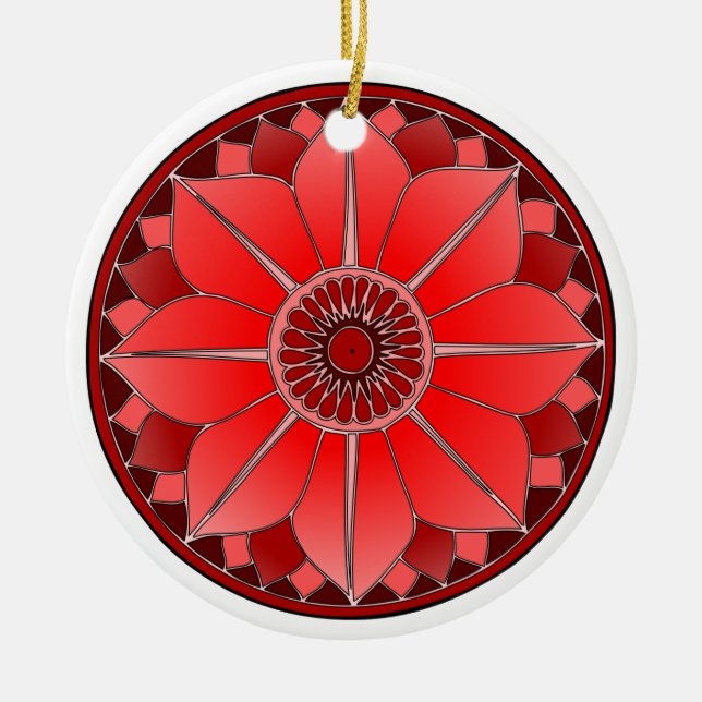 Elegant Red Mandala Ceramic Ornament (Front)