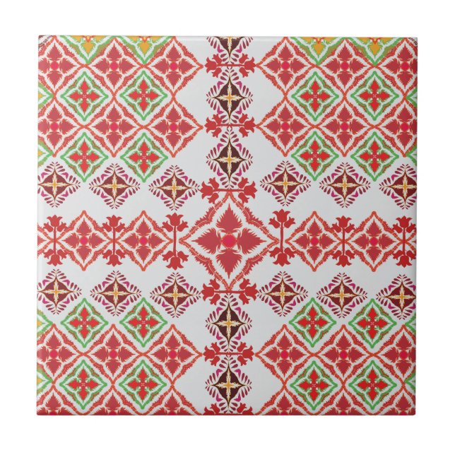 Elegant Red Mandala Geometric Bedroom & Home Texti Ceramic Tile (Front)