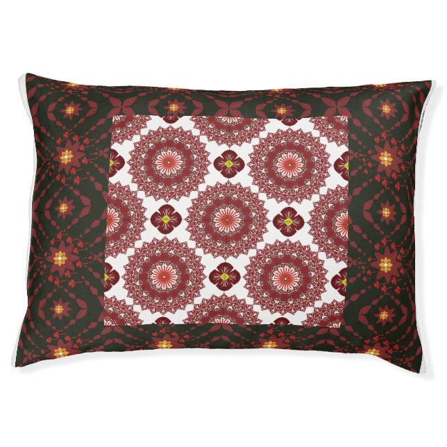 Elegant Red Mandala Geometric Bedroom & Home Texti Pet Bed (Front)