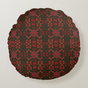 Elegant Red Mandala Geometric Bedroom & Home Texti Round Pillow