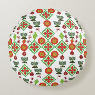 Elegant Red Mandala Geometric Bedroom & Home Texti Round Pillow
