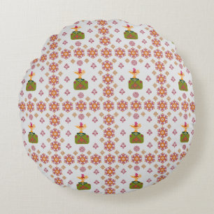 Elegant Red Mandala Geometric Bedroom & Home Texti Round Pillow