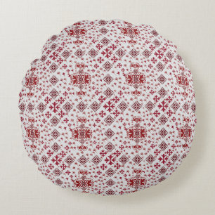 Elegant Red Mandala Geometric Bedroom & Home Texti Round Pillow