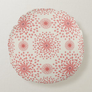 Elegant Red Mandala Geometric Bedroom & Home Texti Round Pillow