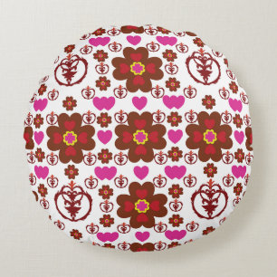 Elegant Red Mandala Geometric Bedroom & Home Texti Round Pillow