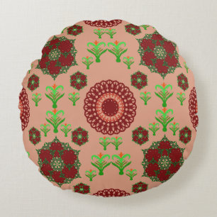 Elegant Red Mandala Geometric Bedroom & Home Texti Round Pillow