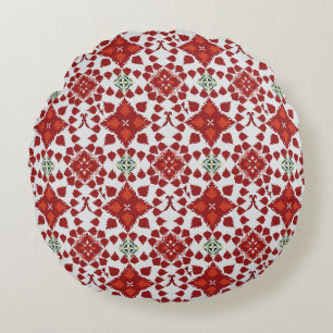 Elegant Red Mandala Geometric Bedroom & Home Texti Round Pillow