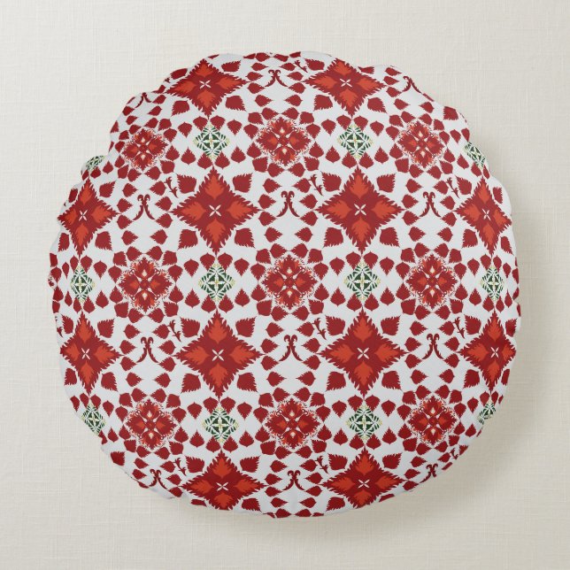 Elegant Red Mandala Geometric Bedroom & Home Texti Round Pillow (Front)
