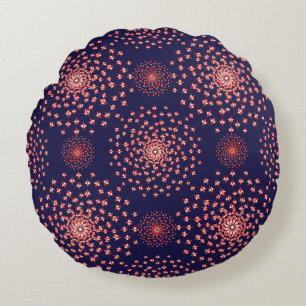 Elegant Red Mandala Geometric Bedroom & Home Texti Round Pillow