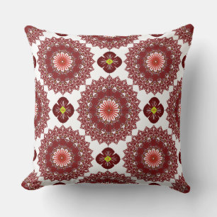 Elegant Red Mandala Geometric Bedroom & Home Texti Throw Pillow