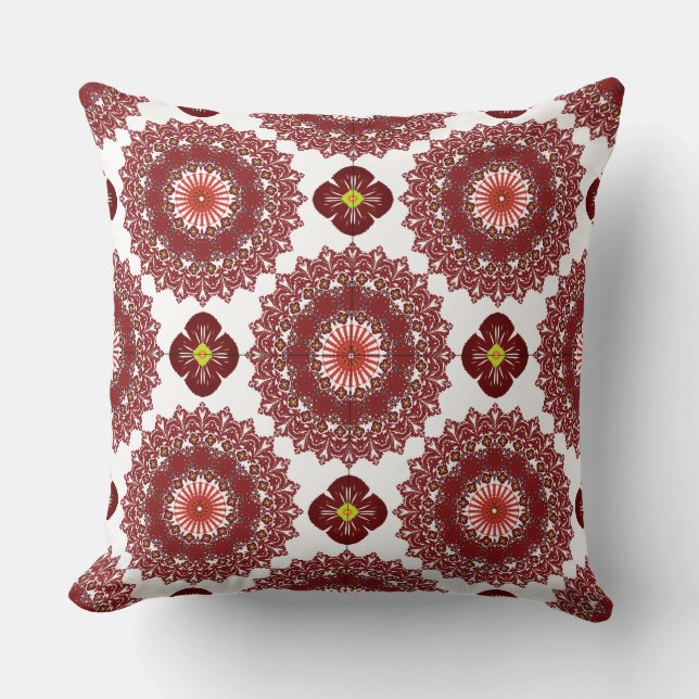 Elegant Red Mandala Geometric Bedroom & Home Texti Throw Pillow (Front)