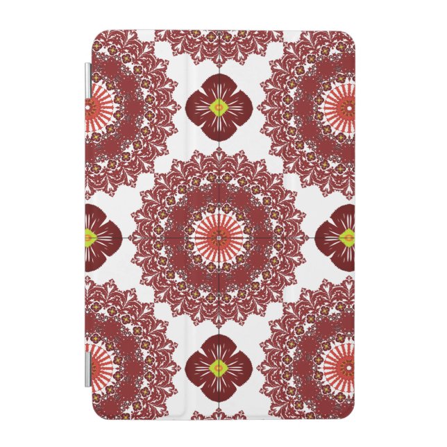 Elegant Red Mandala Geometric Pattern iPad Case –  (Front)