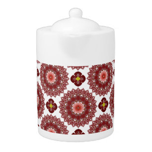 Elegant Red Mandala Geometric Teapot – Artistic Ce