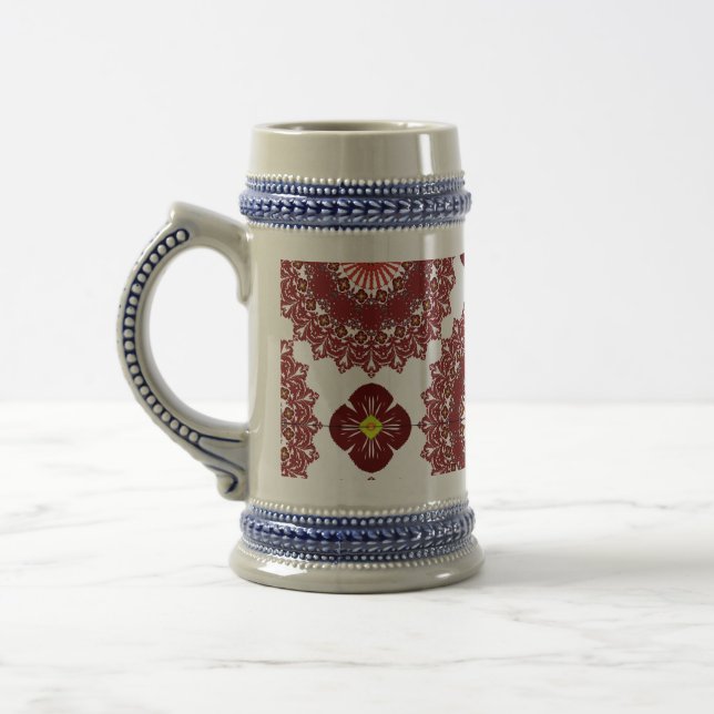Elegant Red Mandala Pattern Beer Stein – Artistic  (Left)