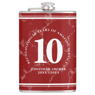Elegant Red Marble 10 Years Work Anniversary Flask