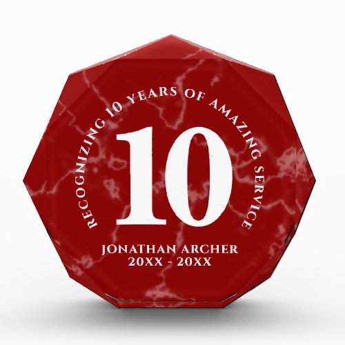 Elegant Red Marble 10 Years Work Anniversary Photo Block