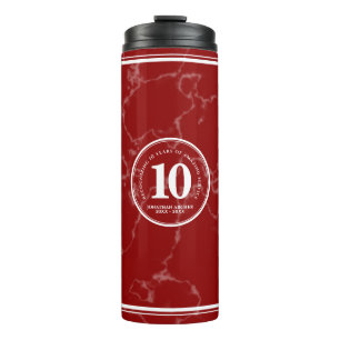 Elegant Red Marble 10 Years Work Anniversary Thermal Tumbler