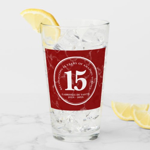 Elegant Red Marble 15 Years Work Anniversary Glass